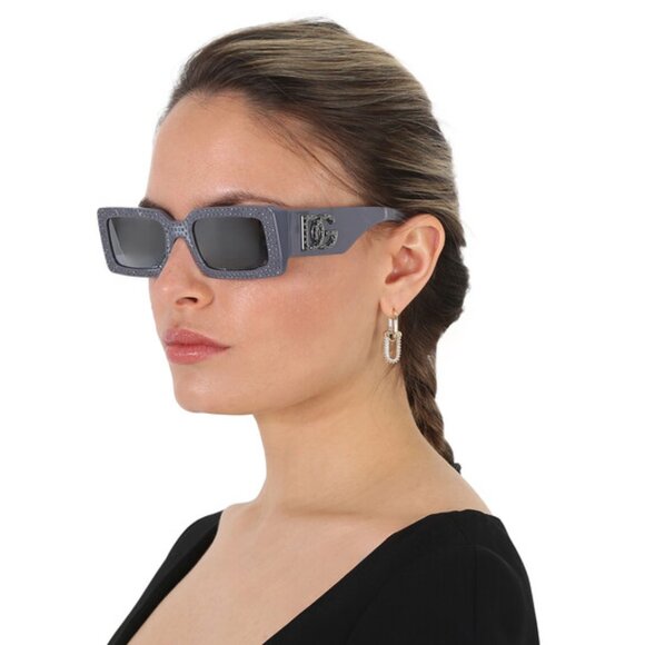 Dolce & Gabbana DG4447B 30906G Rectangle Sunglasses - Grey with Studs/Grey - Picture 2 of 10